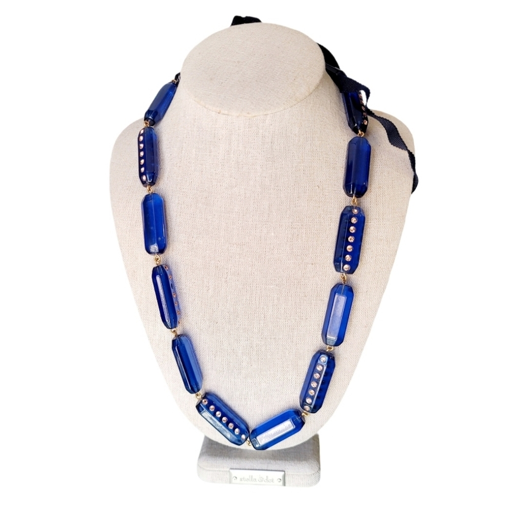 Chunky J Crew Lucite and Pave Color Royal Blue Necklace 26"